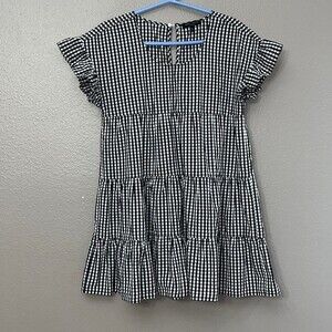 Romeo + Juliet Couture black white gingham A-line tiered ruffle babydoll dress L